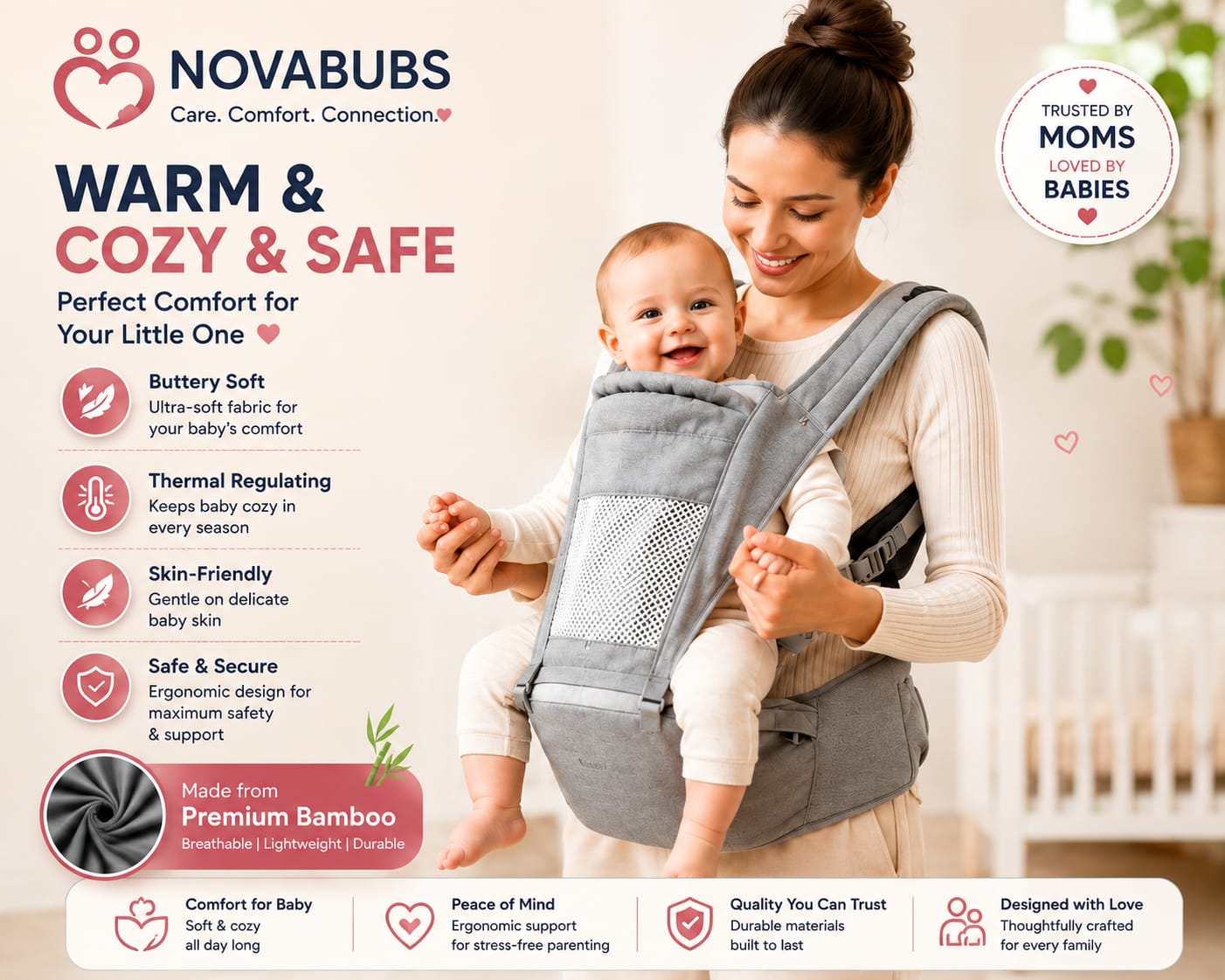 Baby Carrier for 0 to 3 Year | Adjustable Multiple Positions | Comfortable Baby Carrying Bag for New Born & Toddler | Upto 14 Kgs | Grey