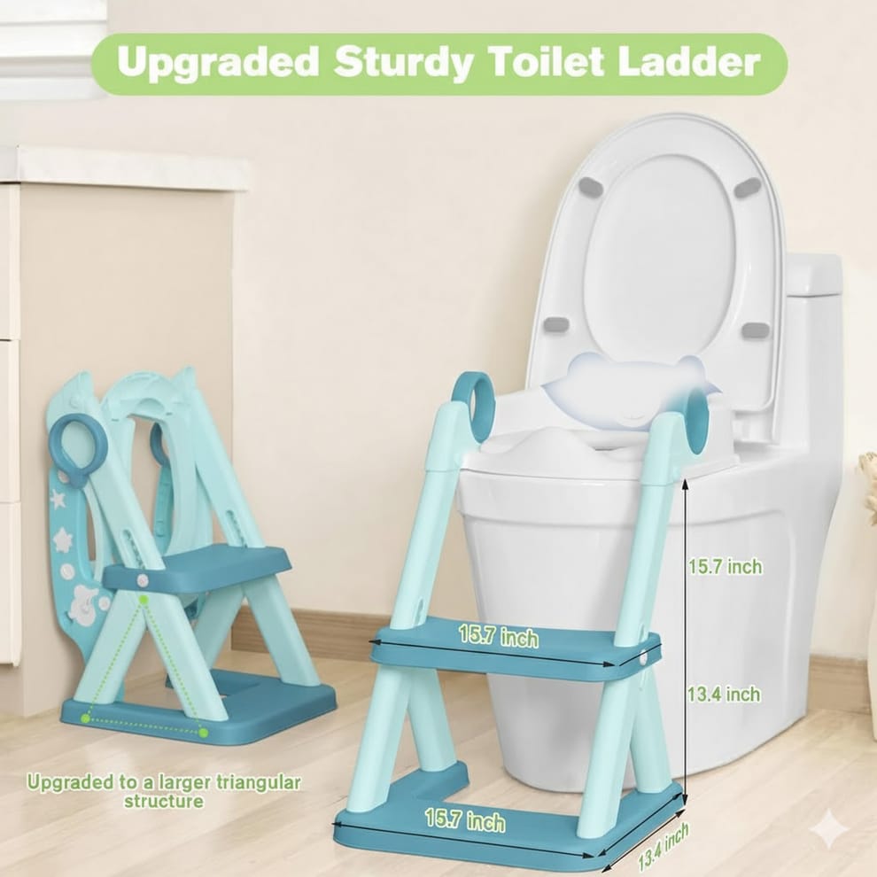 Baby Potty Training Toilet Seat with Step Stool Ladder | Non-Slip | Foldable | 18 Months–7 Years | Novabubs