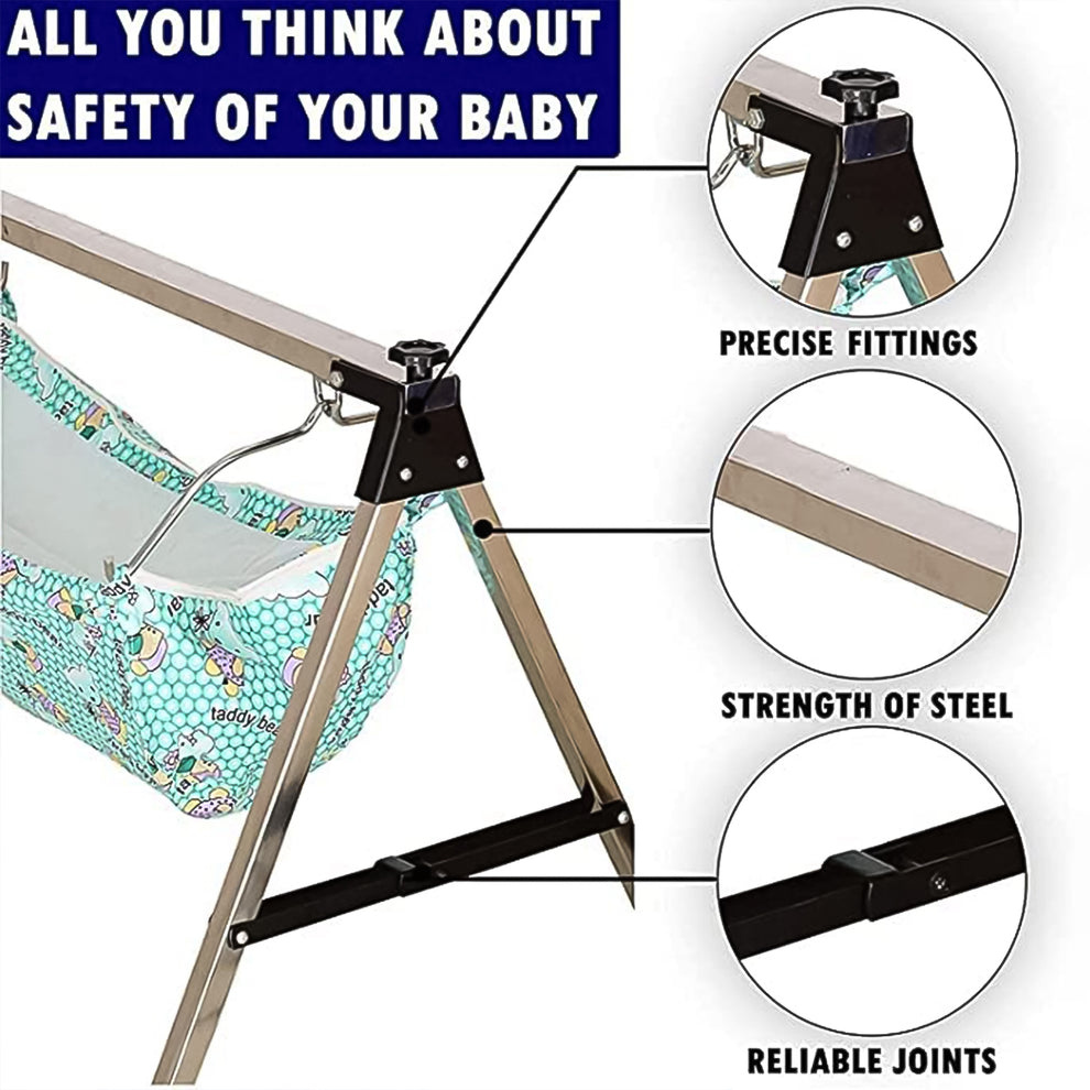 Baby Cradle Ghodiyu | Portable Foldable Stainless Steel Swing Stand | Newborn to 12 Months