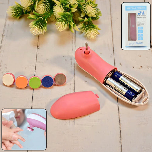 Baby electric nail trimmer with 6 grinding heads on white background